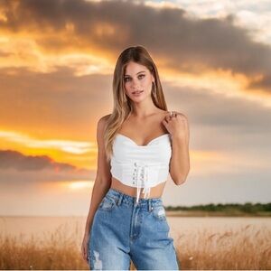 Windsor Lace up Spaghetti Strap Crop Top S